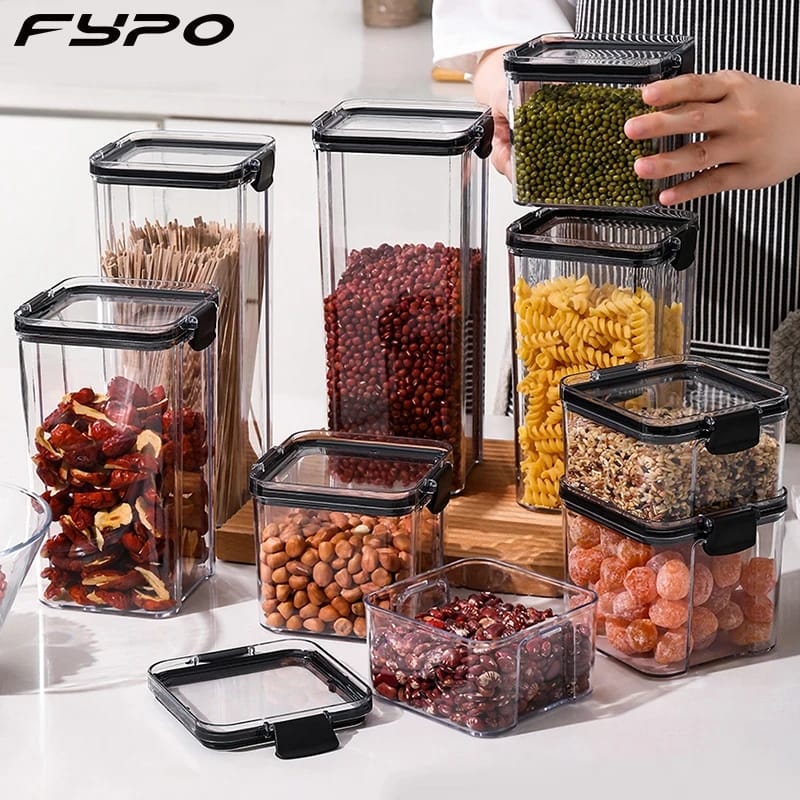 8pcs Transparent Acrylic Airtight Cereal Food/Pantry Storage Containers with stickers