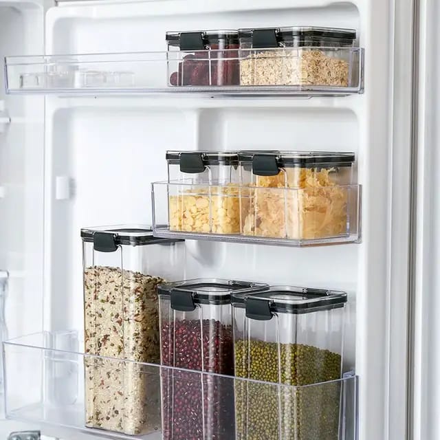 8pcs Transparent Acrylic Airtight Cereal Food/Pantry Storage Containers with stickers