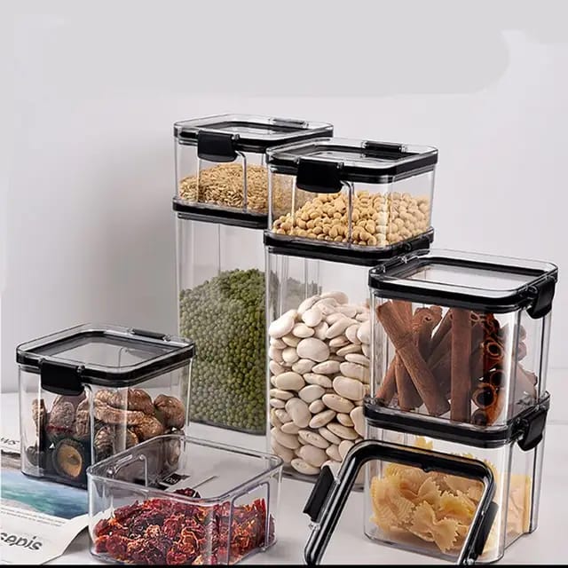 8pcs Transparent Acrylic Airtight Cereal Food/Pantry Storage Containers with stickers