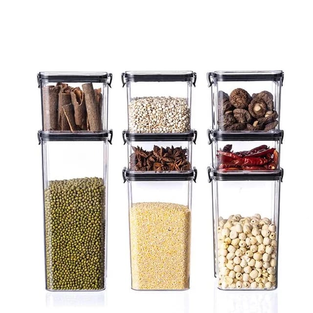 8pcs Transparent Acrylic Airtight Cereal Food/Pantry Storage Containers with stickers