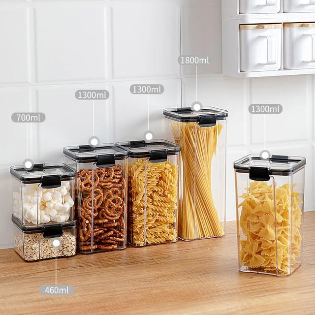 8pcs Transparent Acrylic Airtight Cereal Food/Pantry Storage Containers with stickers