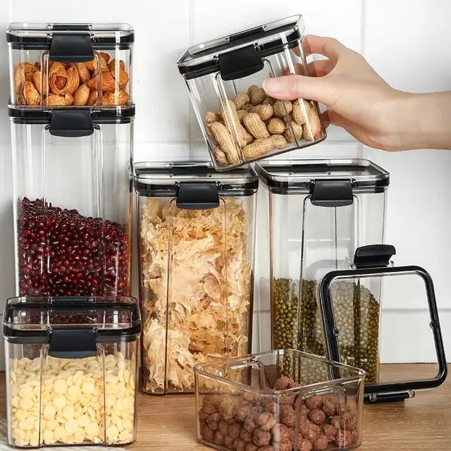 8pcs Transparent Acrylic Airtight Cereal Food/Pantry Storage Containers with stickers