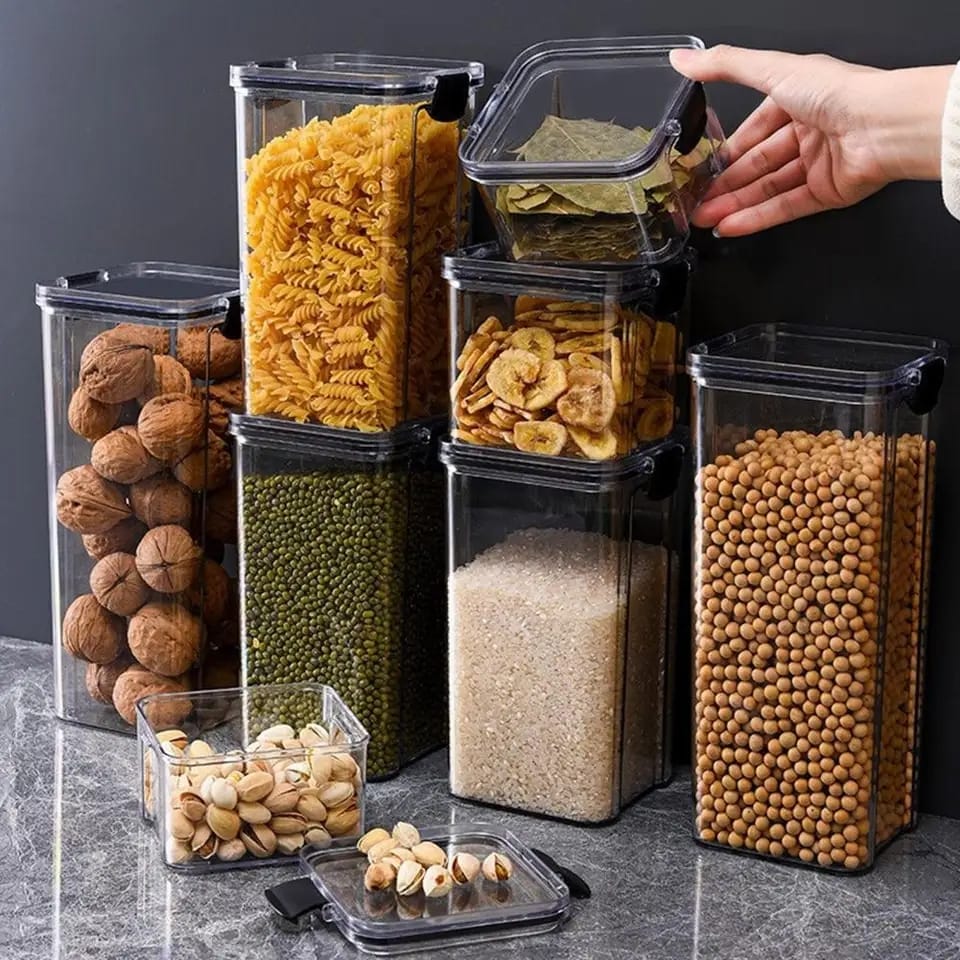 8pcs Transparent Acrylic Airtight Cereal Food/Pantry Storage Containers with stickers