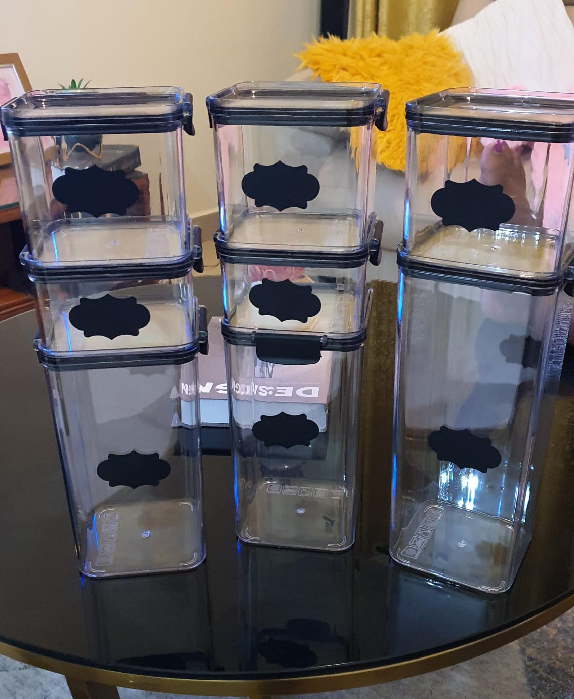 8pcs Transparent Acrylic Airtight Cereal Food/Pantry Storage Containers with stickers