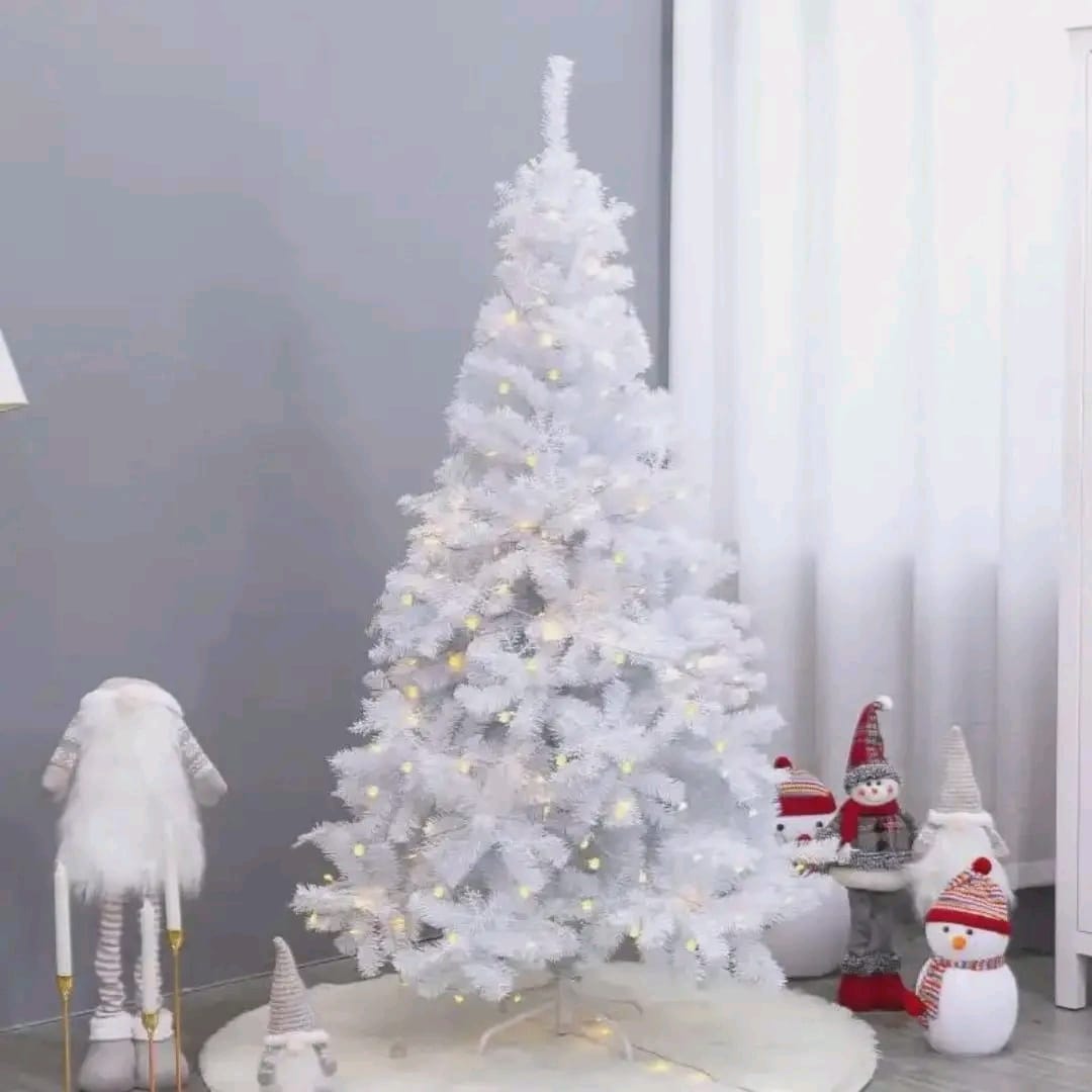 White PVC Artificial Christmas trees comes With free Christmas light (3ft-10ft) white
