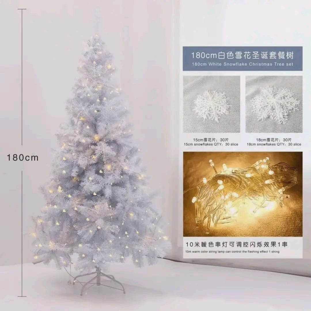 White PVC Artificial Christmas trees comes With free Christmas light (3ft-10ft) white