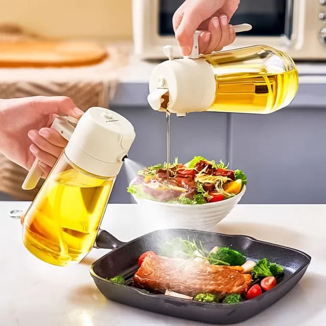 470ml Oil Sprayers 2 in 1Kitchen Household Edible Olive Oil Spray Bottle Atomized Misty Oil Tank Air Fryer Spray Bottle Oil Sprayers Glass Bottle Olive Oil Spray Diffuser For Kitchen Dispensers Bottle