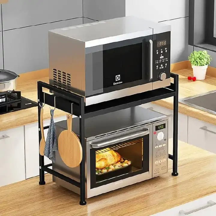Single Layer Metallic Heavy Duty Telescopic Adjustable Microwave Stand Rack