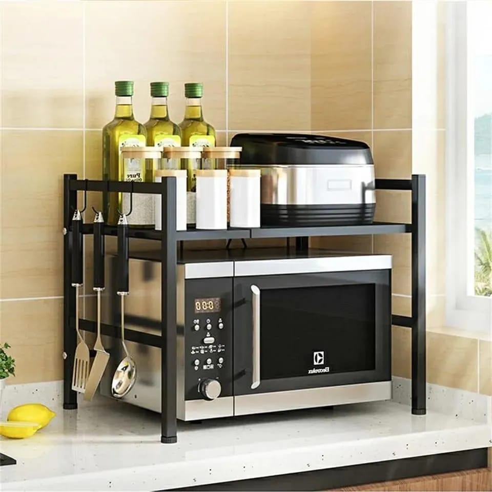 Single Layer Metallic Heavy Duty Telescopic Adjustable Microwave Stand Rack
