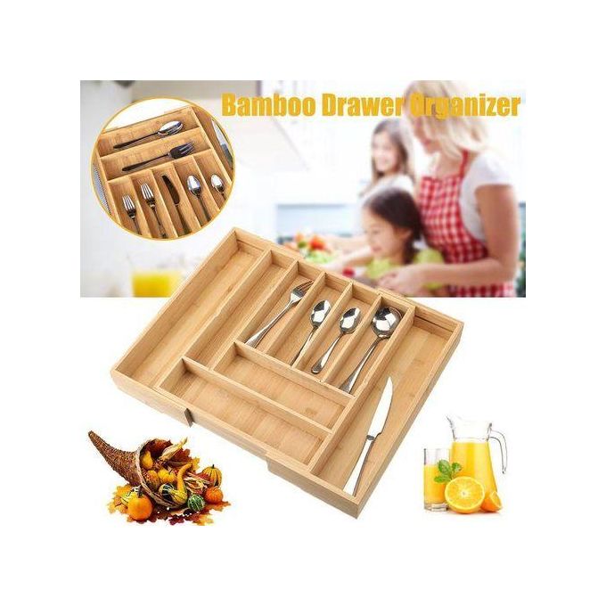 Expandable Bamboo Drawer Organizer For Utensils And Cutlery Tray Fits All Drawers