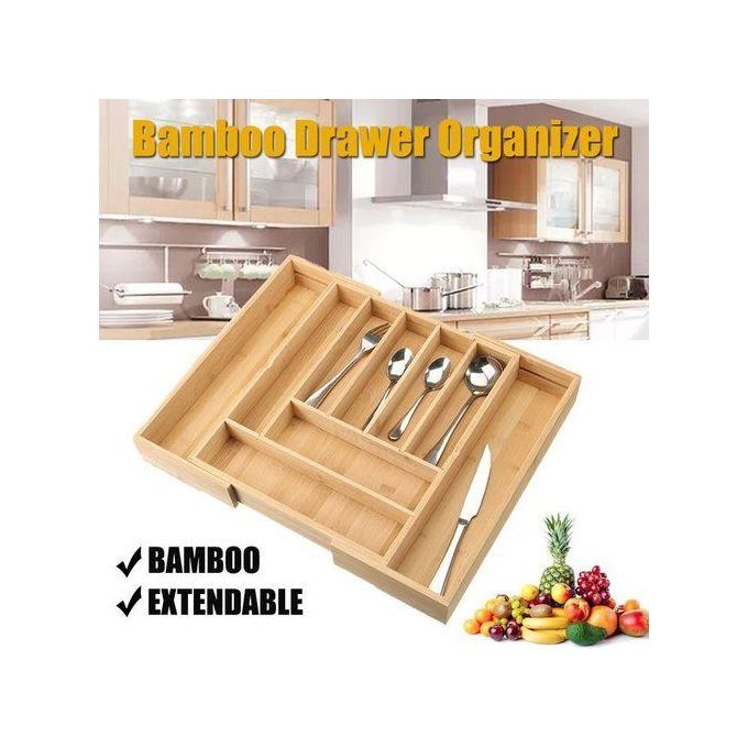 Expandable Bamboo Drawer Organizer For Utensils And Cutlery Tray Fits All Drawers