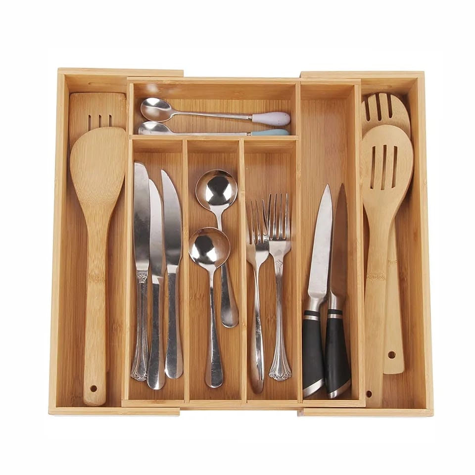 Expandable Bamboo Drawer Organizer For Utensils And Cutlery Tray Fits All Drawers