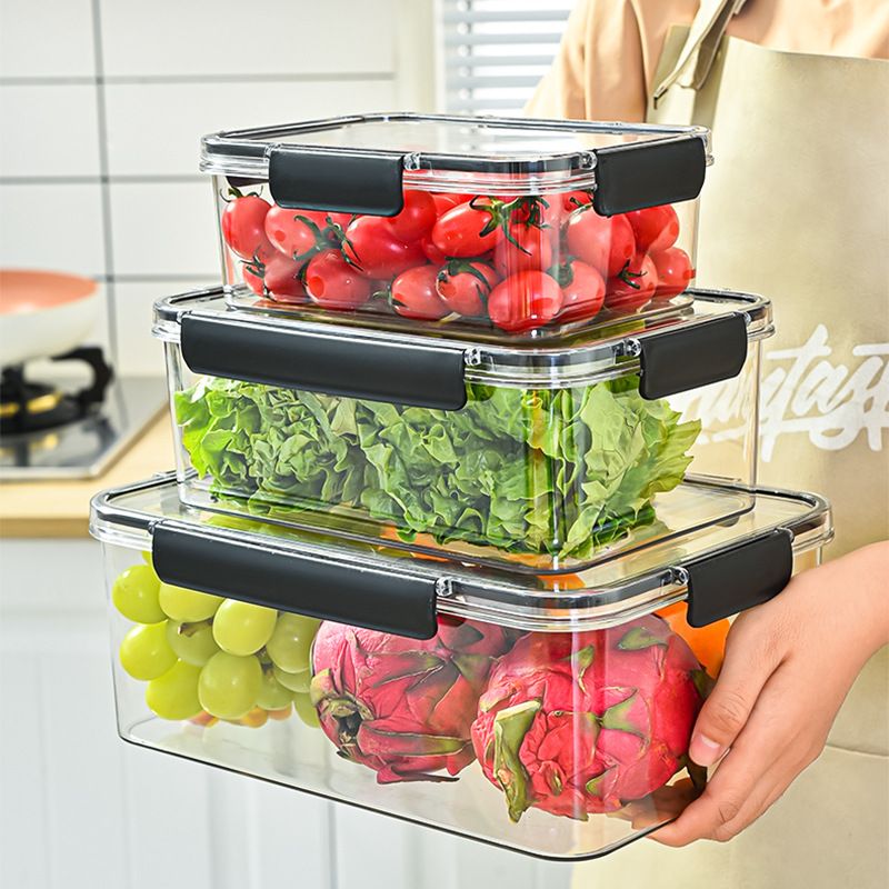 3pcs Acrylic Food Storage Containers
🔅 lid handles in  black
🔅for Fresh Fruits and Vegetables
🔅Moisture Resistance 
🔅Durable
🔅Transparent
🔅 Set have 3pcs 
🔅 Capacities 3000ml, 1400