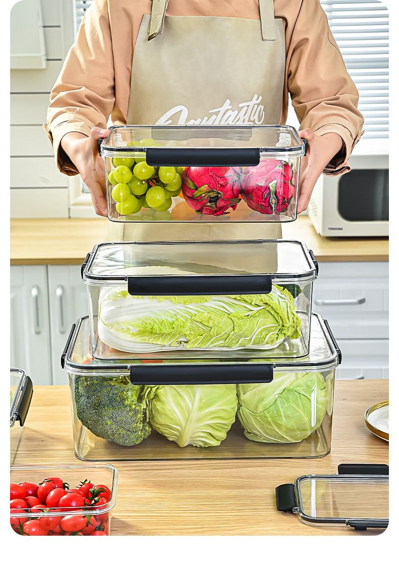 3pcs Acrylic Food Storage Containers
🔅 lid handles in  black
🔅for Fresh Fruits and Vegetables
🔅Moisture Resistance 
🔅Durable
🔅Transparent
🔅 Set have 3pcs 
🔅 Capacities 3000ml, 1400