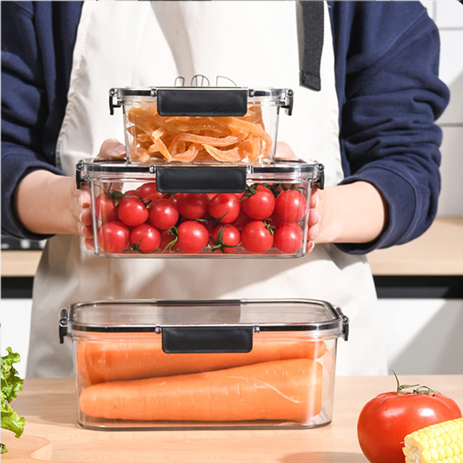 3pcs Acrylic Food Storage Containers
🔅 lid handles in  black
🔅for Fresh Fruits and Vegetables
🔅Moisture Resistance 
🔅Durable
🔅Transparent
🔅 Set have 3pcs 
🔅 Capacities 3000ml, 1400