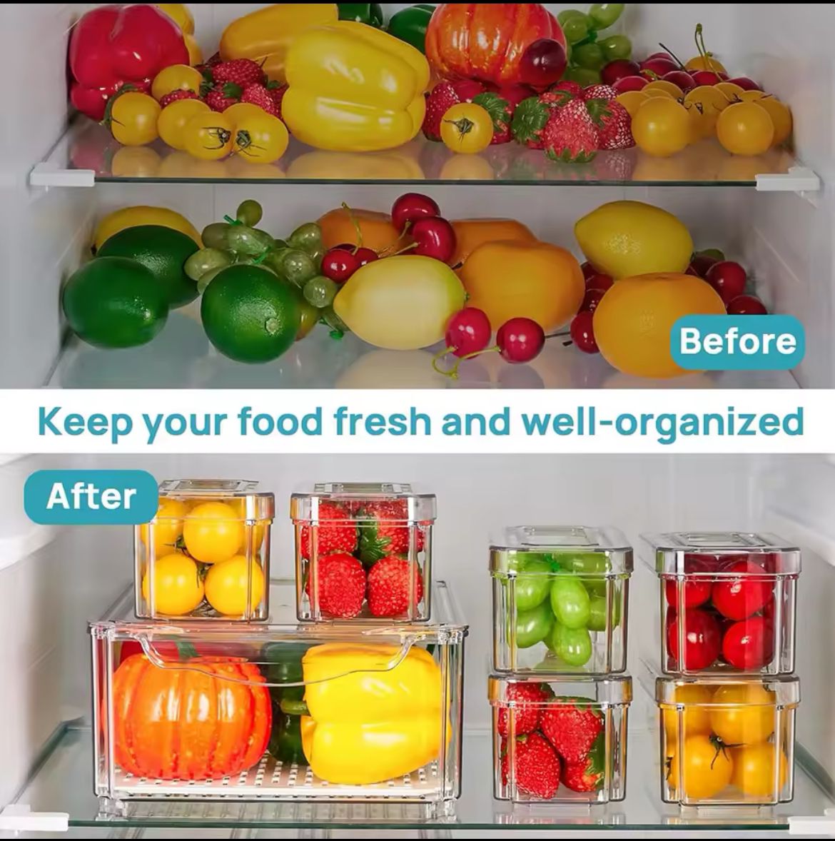 7 pcs BPA-Free Stackable acrylic Fridge Organizer Bins with Lids 
- Clear Refrigerator Storage Containers for Fruit, Vegetables, Food, and Drinks