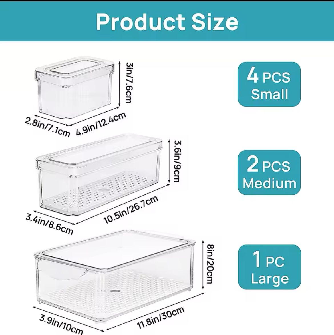 7 pcs BPA-Free Stackable acrylic Fridge Organizer Bins with Lids 
- Clear Refrigerator Storage Containers for Fruit, Vegetables, Food, and Drinks