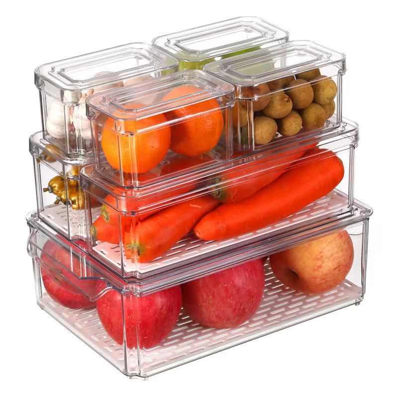 7 pcs BPA-Free Stackable acrylic Fridge Organizer Bins with Lids 
- Clear Refrigerator Storage Containers for Fruit, Vegetables, Food, and Drinks