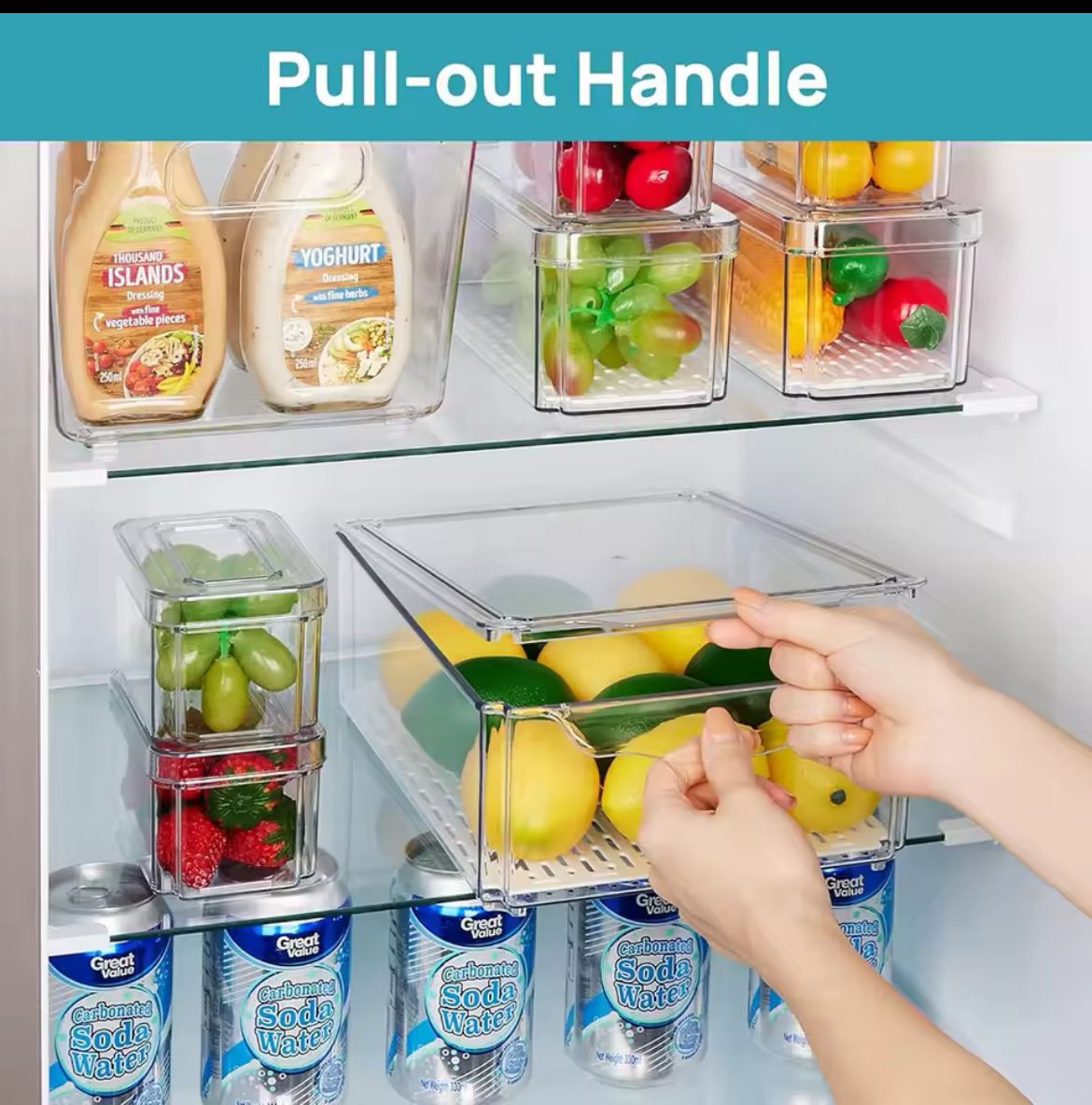 7 pcs BPA-Free Stackable acrylic Fridge Organizer Bins with Lids 
- Clear Refrigerator Storage Containers for Fruit, Vegetables, Food, and Drinks