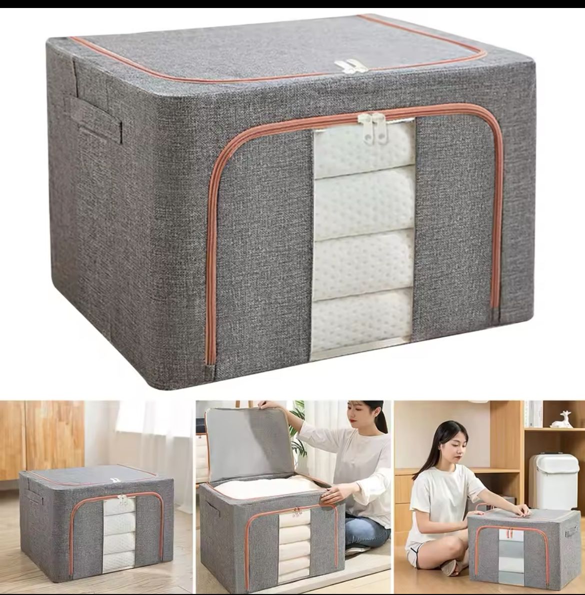 100L Zipped Storage box/ wardrobe organiser
Colours;Grey, Navy blue,Beige
•Breathable, high quality, odorless, & sturdy enough.
•Front and top zipper opening makes it easy to s