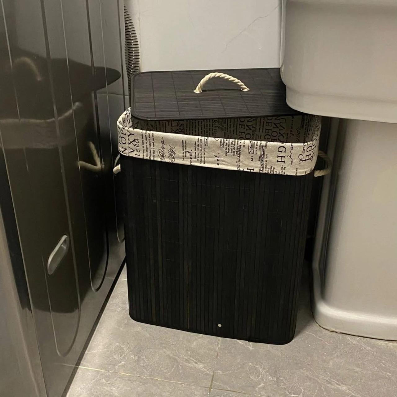 Eco-friendly foldable bamboo laundry basket black 
Collapsible/Foldable
Height 50cm
Width 30cm
Length 40cm