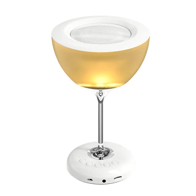 Bedside lamp novel wine glass shaped with 6 colour atmospheric lights with wireless/Bluetooth speaker, FM radio functions, build in microphone and TF card slot