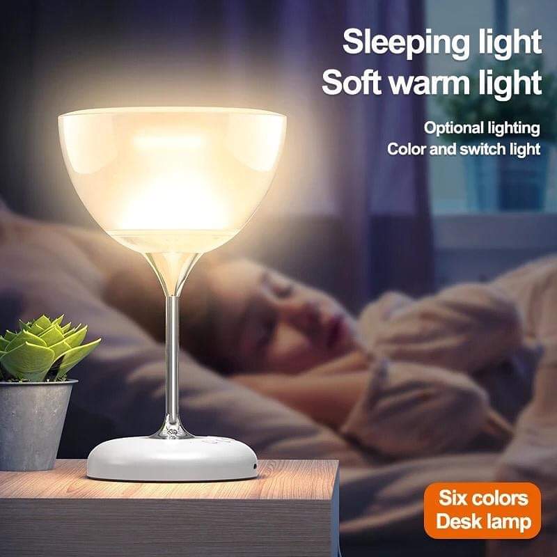 Bedside lamp novel wine glass shaped with 6 colour atmospheric lights with wireless/Bluetooth speaker, FM radio functions, build in microphone and TF card slot