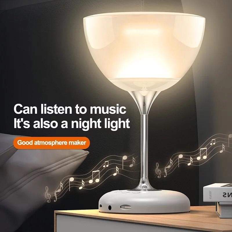 Bedside lamp novel wine glass shaped with 6 colour atmospheric lights with wireless/Bluetooth speaker, FM radio functions, build in microphone and TF card slot