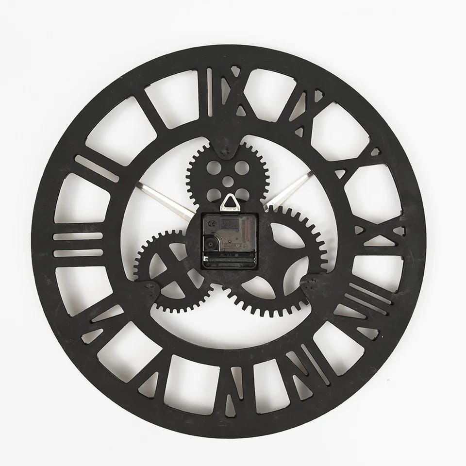 3D Retro Wall Clock Vintage Luxury Gear Wooden Wall Clock Roman Numerals Design For Home Living Room Decoration(Gold)