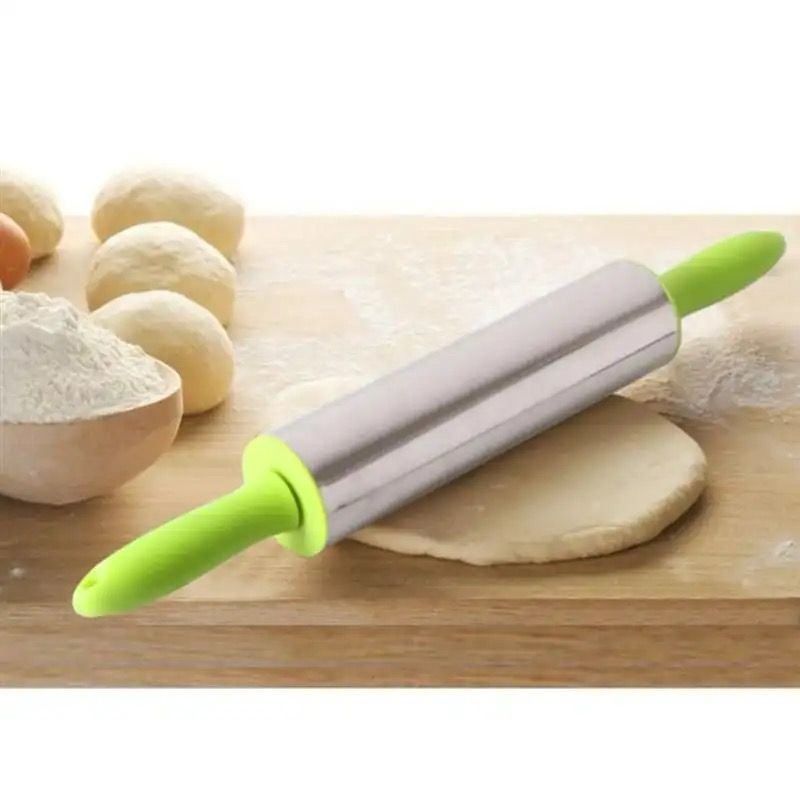 Stainless Steel Rolling Pin Plastic Round Handle Professional Fondant Rolling Pin Cake Decoration Dough Roller Handle Baking Tools