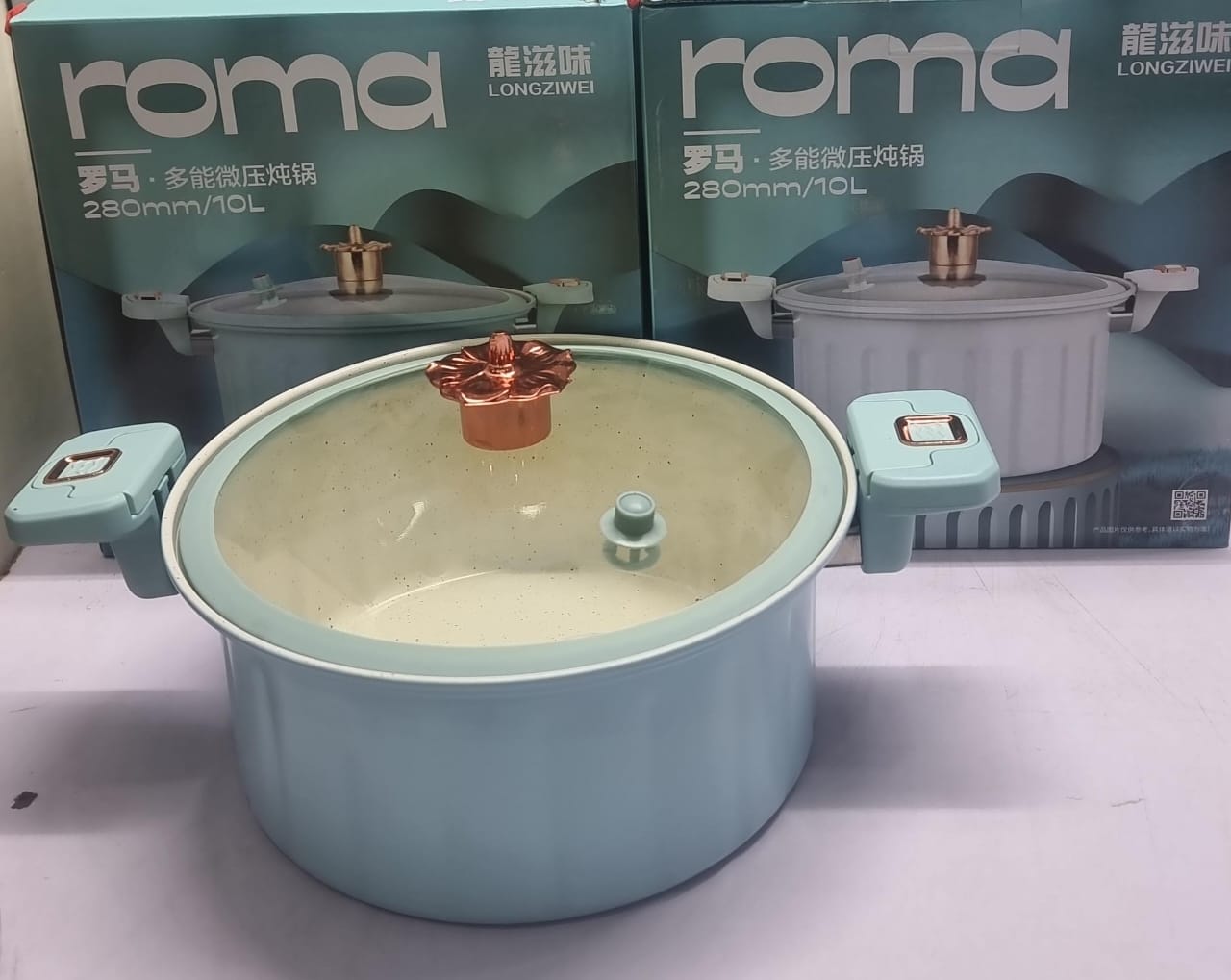 NEW IN THE MARKET,Single piece Roma 10L Nonstick mini pressure cooker sufuria now available in lilac blue colour