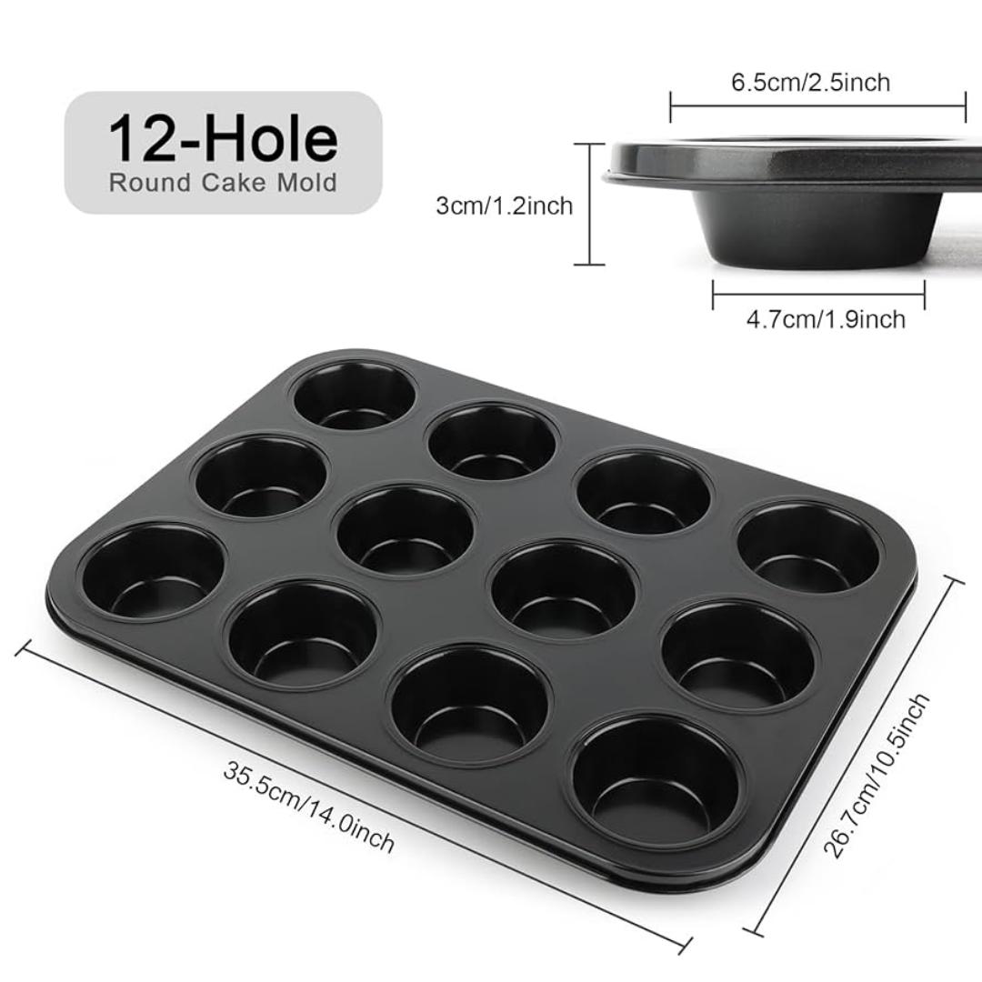12-Cup Nonstick Muffin And Cupcake Baking Pan, Carbon Steel Bakeware Tart Baking Tray Cake Mold, Easy-Release Brownie Tin Cupcake, Durable Rust-Resistant Decorative Tool For Home Kitchen.