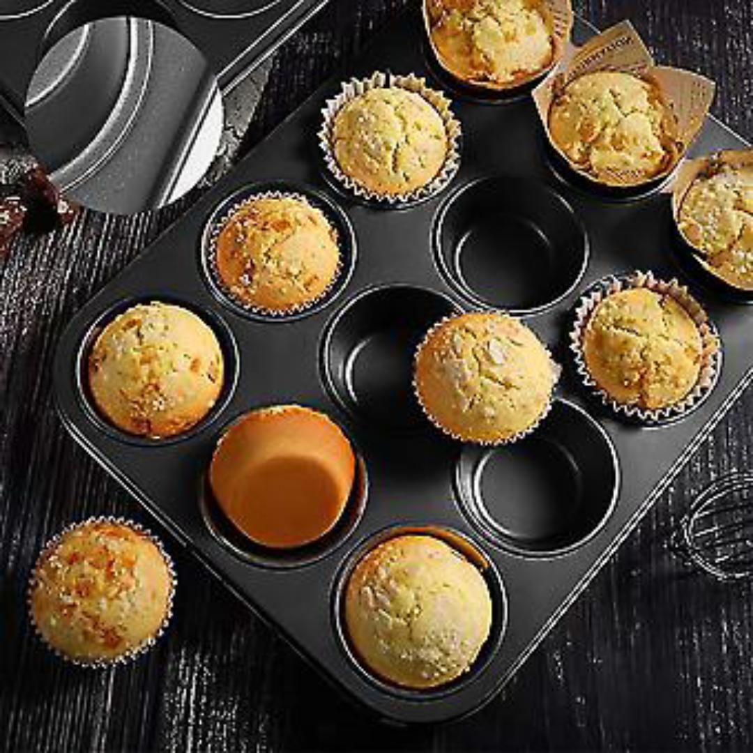 12-Cup Nonstick Muffin And Cupcake Baking Pan, Carbon Steel Bakeware Tart Baking Tray Cake Mold, Easy-Release Brownie Tin Cupcake, Durable Rust-Resistant Decorative Tool For Home Kitchen.