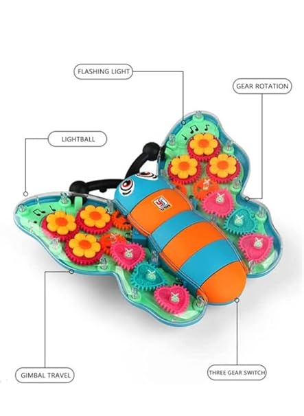 Transparent 3D Gear Butterfly Toy 360 Degree Rotation, Gear Simulation Mechanical Butterfly Sound and Light Toy for 1-5 Years Kids (Gear Butterfly)