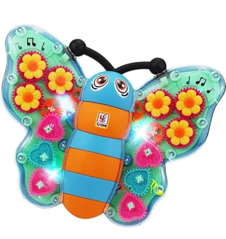 Transparent 3D Gear Butterfly Toy 360 Degree Rotation, Gear Simulation Mechanical Butterfly Sound and Light Toy for 1-5 Years Kids (Gear Butterfly)
