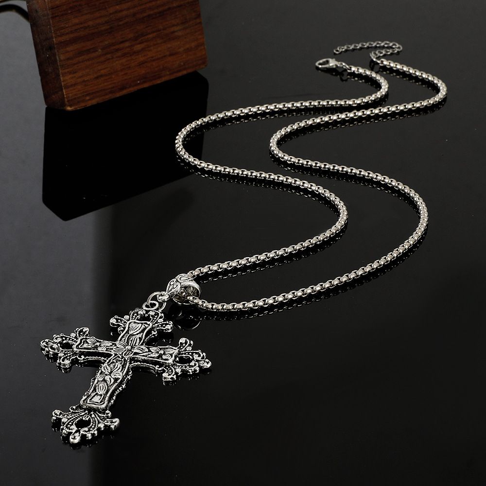 Jewellery Bracelet, Ancient silver alloy flower vine cross necklace gothic vintage hip hop pendant