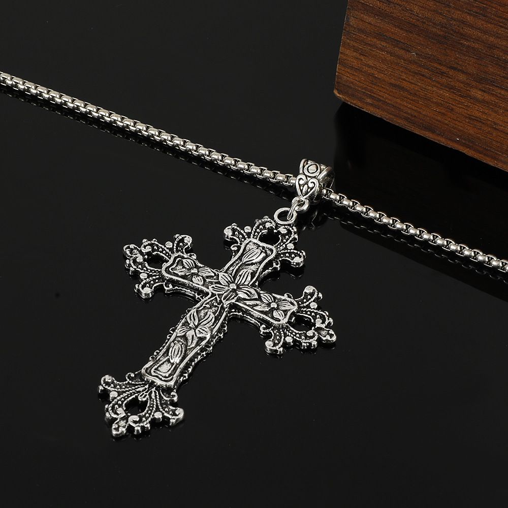 Jewellery Bracelet, Ancient silver alloy flower vine cross necklace gothic vintage hip hop pendant
