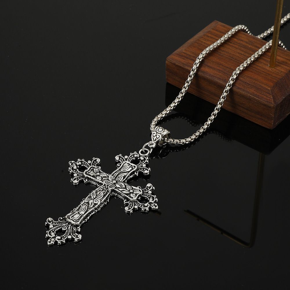 Jewellery Bracelet, Ancient silver alloy flower vine cross necklace gothic vintage hip hop pendant