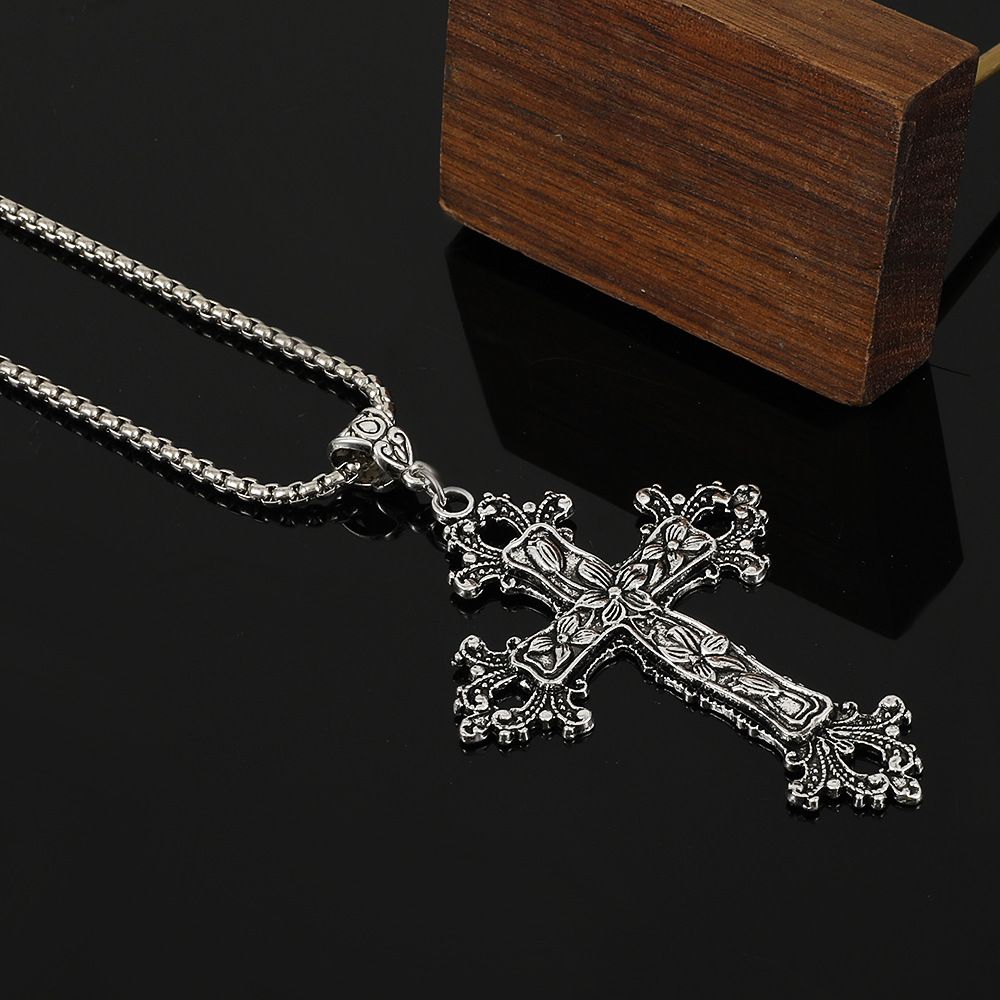 Jewellery Bracelet, Ancient silver alloy flower vine cross necklace gothic vintage hip hop pendant