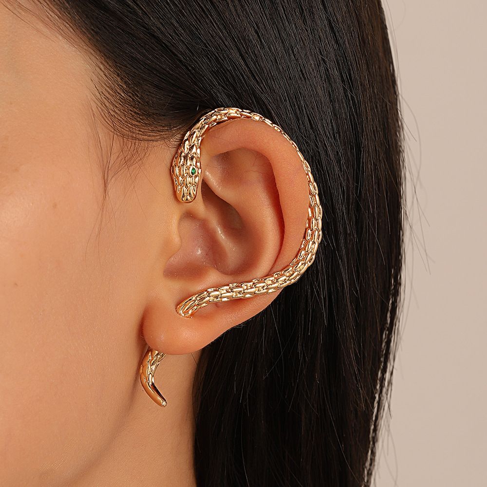 Jewellery earing, Wrap-around earhook snake retro exaggerated couple design earrings