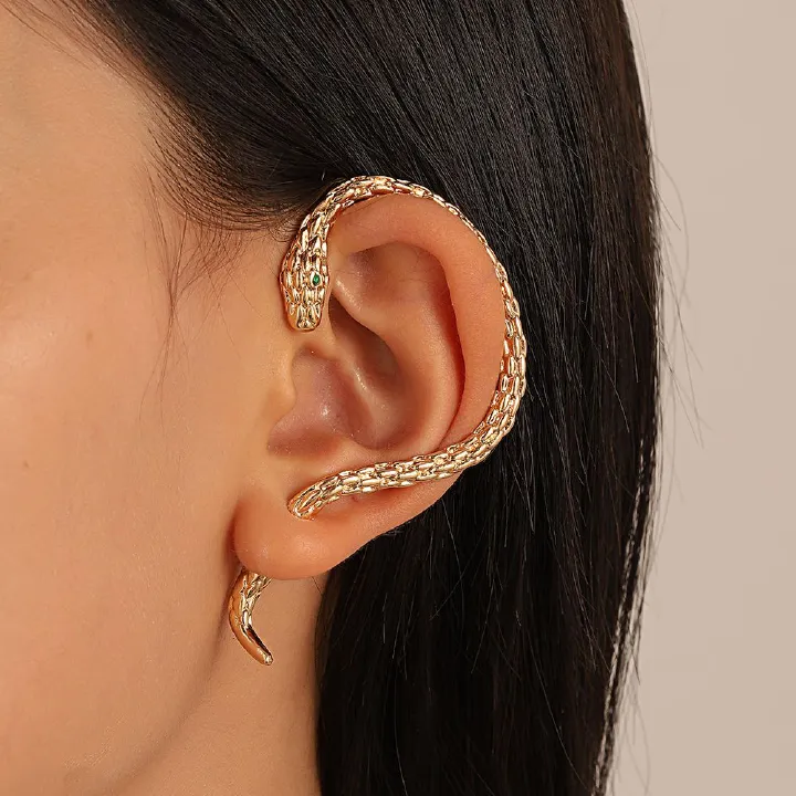 Jewellery earing, Wrap-around earhook snake retro exaggerated couple design earrings