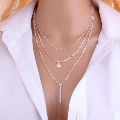 Jewellery necklace, Copper bead chain sequin metal strip multi-layer necklace