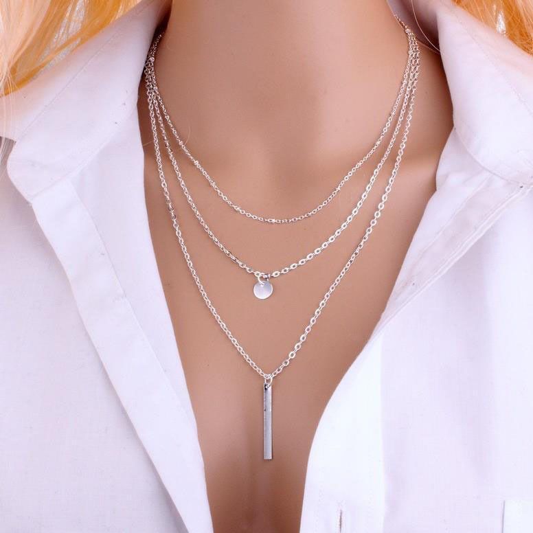 Jewellery necklace, Copper bead chain sequin metal strip multi-layer necklace