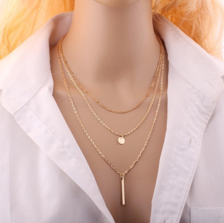 Jewellery necklace, Copper bead chain sequin metal strip multi-layer necklace