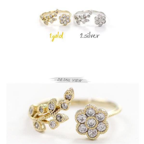 Jewellery ring, Diamond-set twisted leaf band, wishful flower open ring