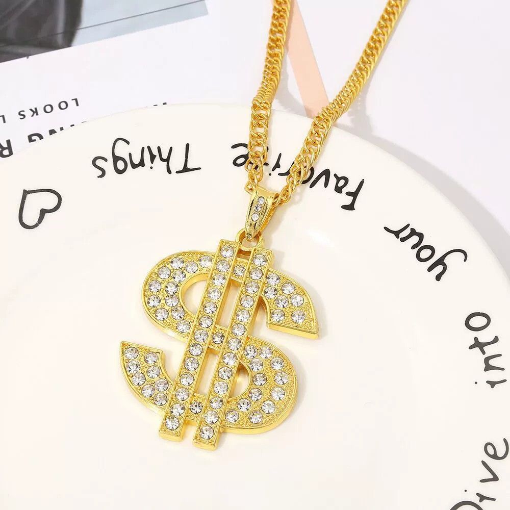 Vintage hip hop gold chain dollar gold symbol necklace