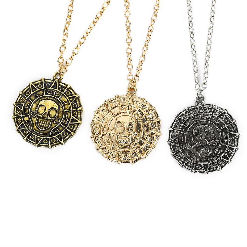 Pirates of the Caribbean Aztec Gold Coin Chain Men's Skull Necklace Pendant