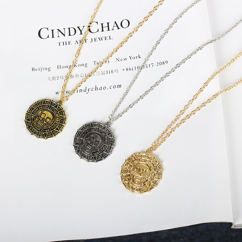 Pirates of the Caribbean Aztec Gold Coin Chain Men's Skull Necklace Pendant