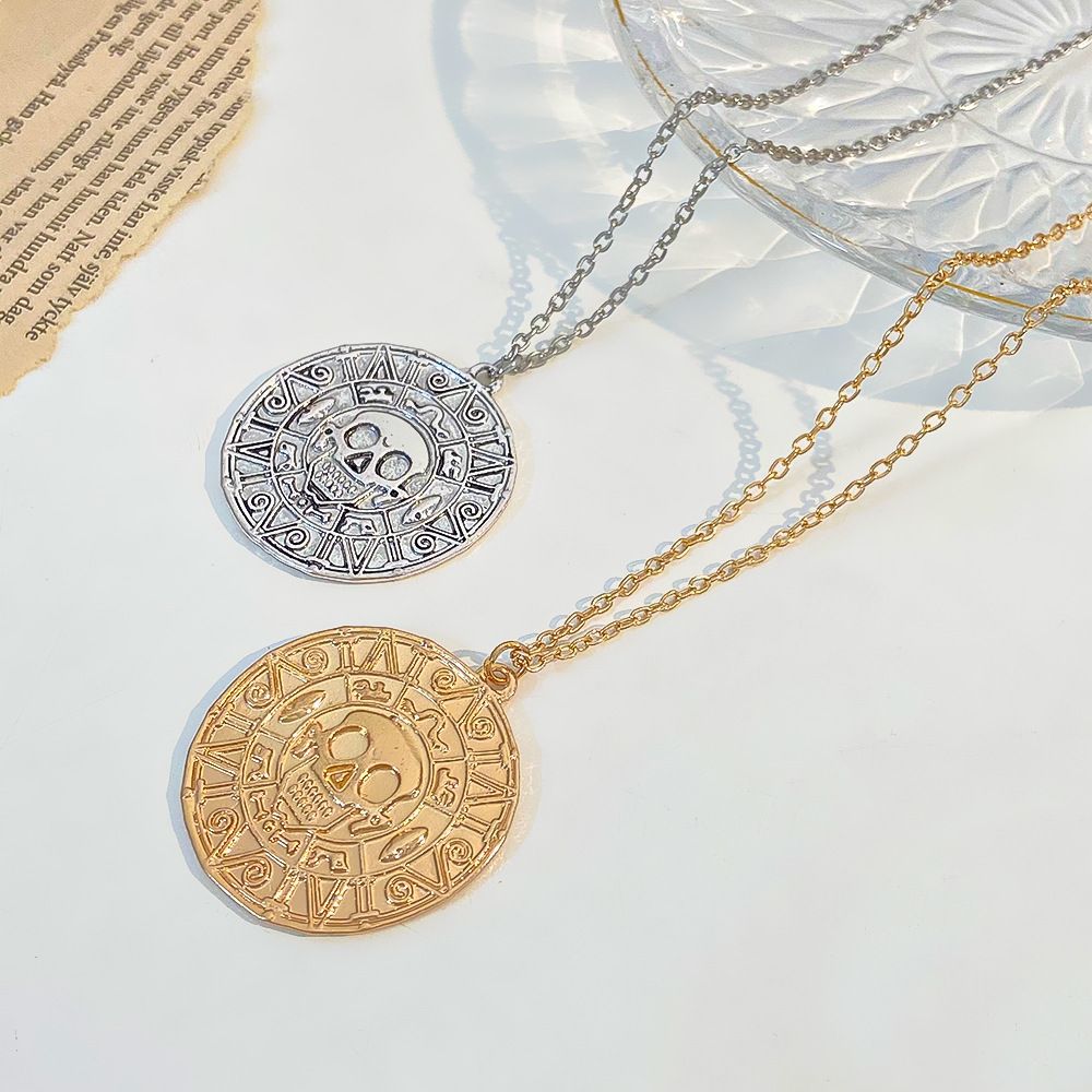 Pirates of the Caribbean Aztec Gold Coin Chain Men's Skull Necklace Pendant