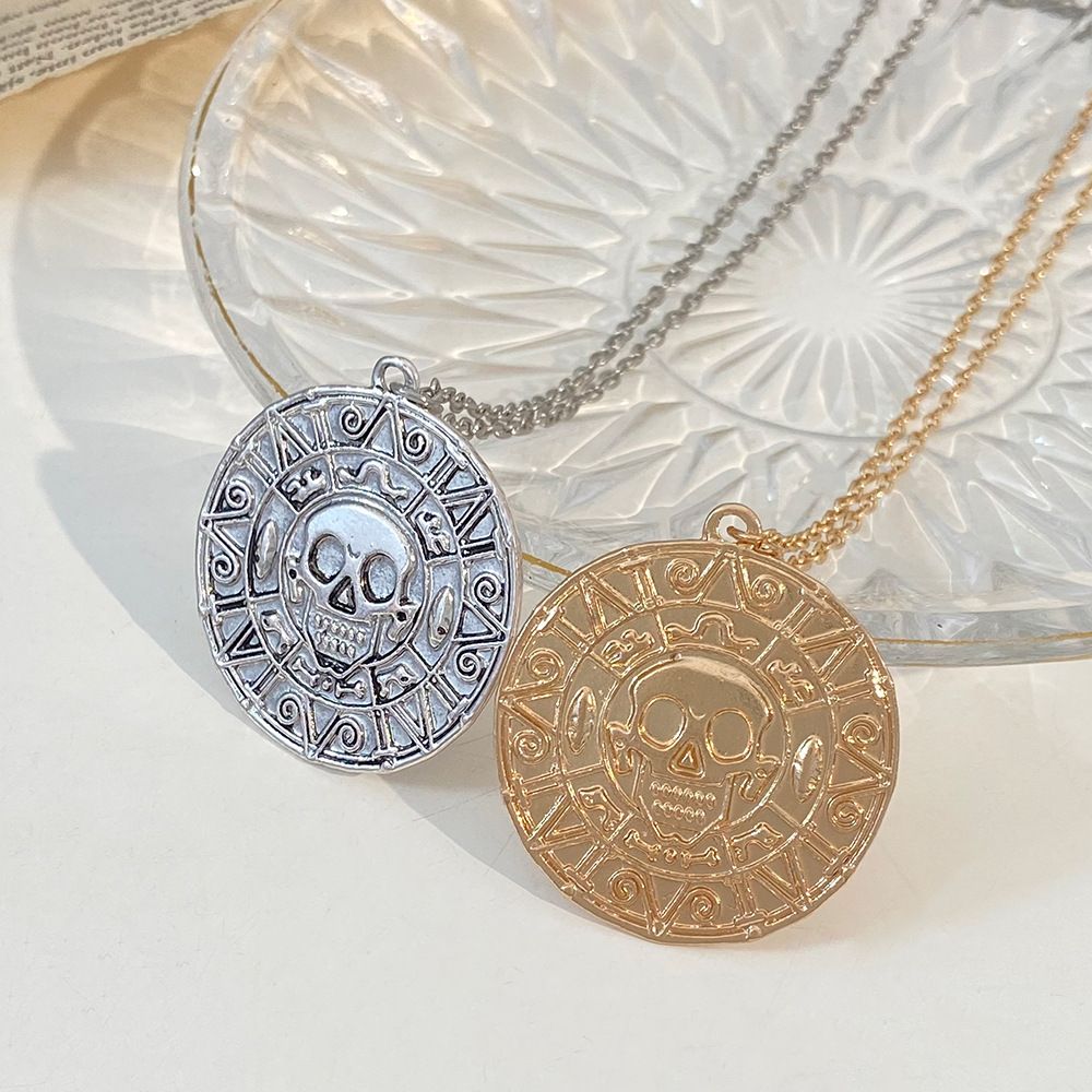 Pirates of the Caribbean Aztec Gold Coin Chain Men's Skull Necklace Pendant